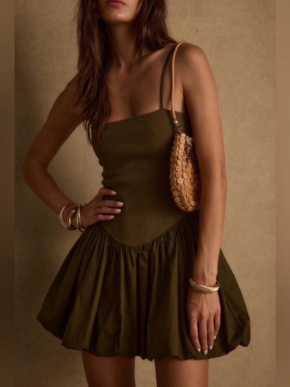 12th Tribe Olive Green Spaghetti-Strap Mini Dress
